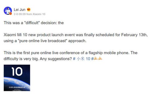 Rilis Secara Live, Xiaomi Siap Pasarkan Mi 10 twiter
